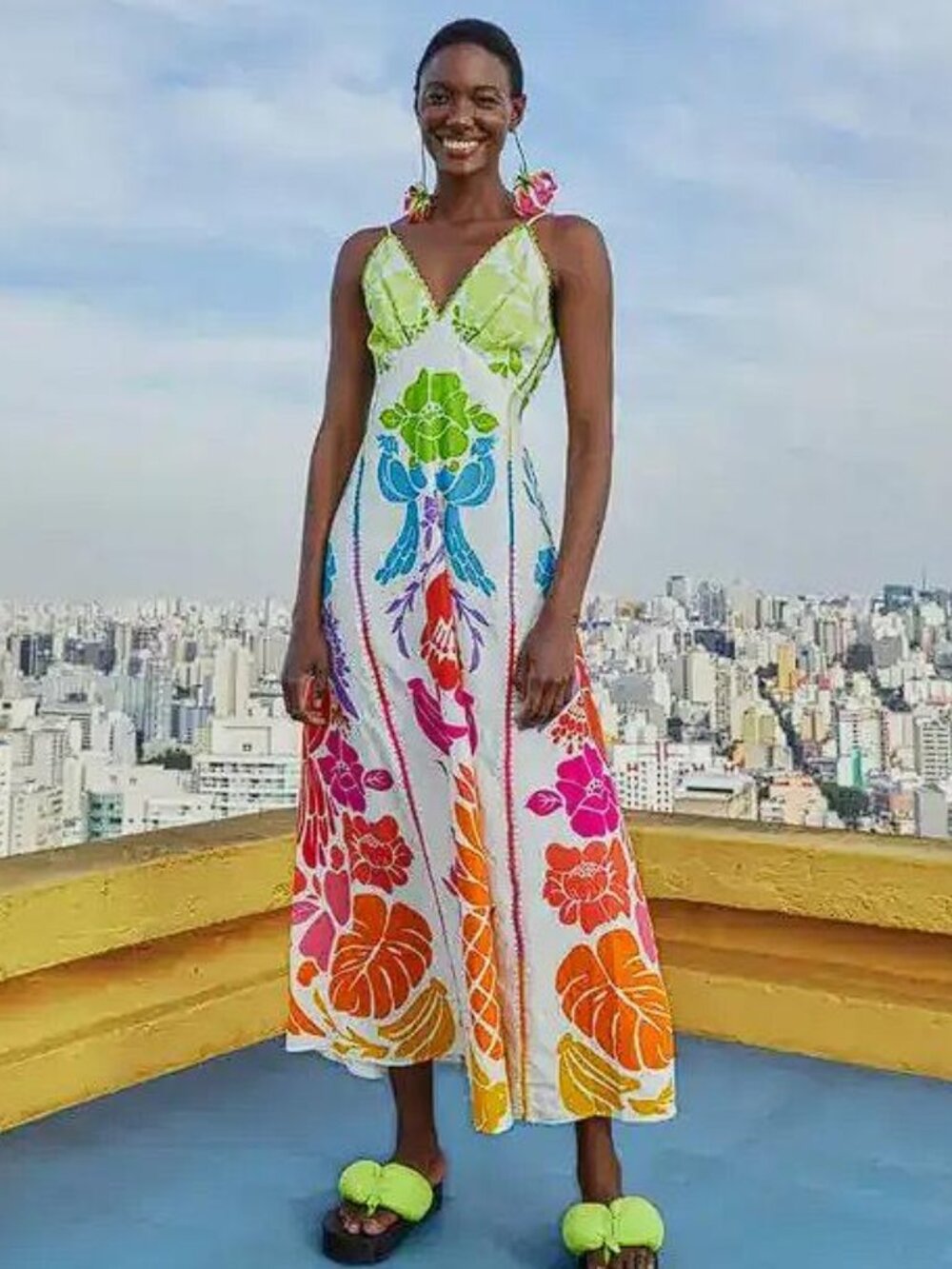 FARM RIO Women's Tropical Graphic Placed Maxi Dress Size S